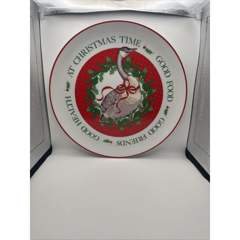 Christmas Goose Plate Vintage George Good Salad Plate Fabritzio, EUC!